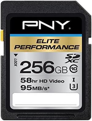 PNY 256GB Elite Performance Class 10 U3 SDXC Flash Memory Card - 95MB/s read, Class 10, U3, 4K UHD, Full HD, UHS-I, Full Size SD