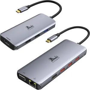 LIONWIE 6 in 1 USB C to Dual HDMI Hub Adapter, 11 in 1 USB C Docking Station for Dell XPS 13/15, Lenovo Yoga, HP x360 /Elitebook, etc