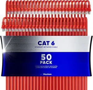 Maximm Cat 6 Ethernet Cable 8 Ft, (50-Pack) Cat6 Cable, LAN Cable, Internet Cable, Patch Cable and Network Cable - UTP (Orange) 8 Feet ethernet Cord