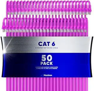 Maximm Cat 6 Ethernet Cable 8 Ft, (50-Pack) Cat6 Cable, LAN Cable, Internet Cable, Patch Cable and Network Cable - UTP (Pink) 8 Feet ethernet Cord