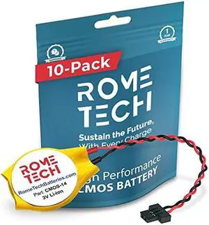Rome Tech CMOS Battery for Lenovo ThinkPad T430u X120E X121e X130e X131e X140e, Edge 11 Edge E130 - Laptop Backup BIOS RTC 3V CR2025 Battery with 2 Wire Cable FI Connector (10-Pack)