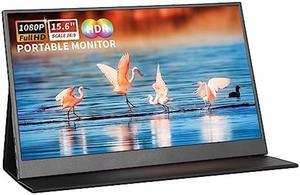 ReHisk Portable Monitor 15.6'' 1080P FHD USB-C HDMI Computer Display w/Cover and Dual Speakers, Second Monitor for Laptop Mac PC Phone PS4/5 Xbox Switch