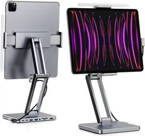 INVZI MagHub 8-in-1 Docking Station for iPad Pro and Android Tablets, USB C Hub Stand with Adjustable Dual-Hinge, Compatible with M2/M1/M4 iPad Pro/Air, 10th, Mini 6th, Samsung Galaxy, Pixel Tabs