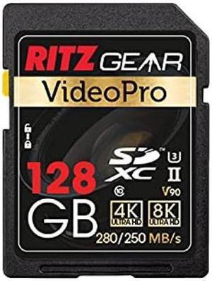 Ritz Gear 128GB High-Speed SDXC UHS-II SD Card, C10, U3, V90, Full-HD & 8K Memory Card for DSLR, Cinema-Quality Video Cameras