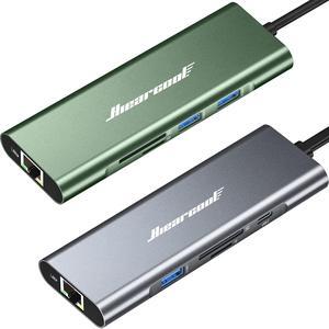Hiearcool USB C Hub Ethernet, USB C 4K 60Hz HDMI Adapter, 8 IN1 Multi-Port Type C Adapter (Grey and Green)