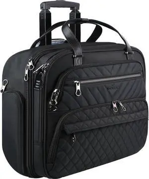 KROSER Rolling Laptop Bag Women,15.6 inch Rolling Briefcase for Women with RFID Pockets, Rolling Computer Bag Laptop Case for Work Travel Business, Quilted Black