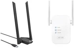 BrosTrend Wireless Access Point Wall Plug AC1200 WiFi Access Point Dual Band Networking Ethernet Access Point + 1800Mbps Long Range USB WiFi Adapter Dual Band WiFi Dongle for PC for Windows 11/10 ONLY