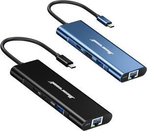 Hiearcool USB C Hub Ethernet, USB C HDMI Adapter,8 in 1 Multi-Port Type C Adapter 1Gbps 100W PD USB C Dock Dongle Docking Station Compatible for MacBook Pro Dell Hp Lenovo (Dark Black+Midnight Blue)