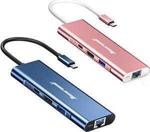 Hiearcool USB C Hub Ethernet, USB C HDMI Adapter,8 in 1 Multi-Port Type C Adapter 1Gbps 100W PD USB C Dock Dongle Docking Station Compatible for MacBook Pro Dell Hp Lenovo (Rose Gold+Midnight Blue)