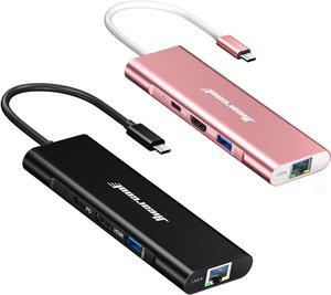 Hiearcool USB C Hub Ethernet,USB C 4K 60Hz HDMI Adapter,8 in 1 Multi-Port USB C Adapter 1Gbps 100W PD USB C Dock Dongle Docking Station Compatible for MacBook Dell Hp Lenovo (Dark Black+Rose Gold)