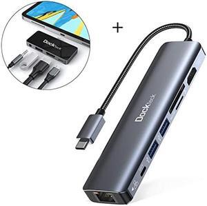 USB C Hub Multiport Adapter, Dockteck USB-C Hub with 4K 60Hz, 1Gbps Ethernet, 100W PD, SD/TF Card Slots, USB 3.0 5Gbps Data Ports, 3.5mm Headphone Jack, for MacBook Pro, MacBook Air, iPad Pro, XPS