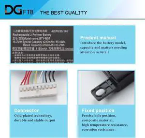 DGFTB BTY-M57 Laptop Battery Replacement for MSI GP66 Leopard 10UG (GP66 Series) 11UG-018 12UGS-419 Stormtrooper 2 Pro GP76 Leopard 10UG (GP76 Series) 11UG-247CA MS-17K3 (15.2V 65Wh/4280mAh)