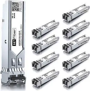 10 Pack 1.25G Multimode SFP LC Module, 1000Base-SX Gigabit Fiber Transceiver for Cisco GLC-SX-MMD, Meraki, Ubiquiti UniFi UF-MM-1G, TP-Link, Fortinet, Intel, Netgear and More (MMF,850nm,550m,DDM)