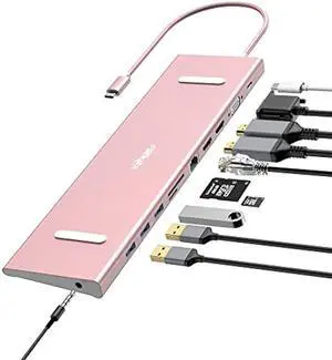 USB C Docking Station Dual Monitor/Triple Monitors, USB C Dock, USB-C Hub with 2 HDMI, PD 100W, SD/TF, Ethernet, 3 USB 3.0 Ports, VAG, Audio,USB C Hub Multiport Adapter for Dell/HP/Lenovo/,etc