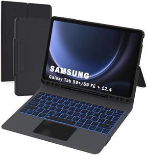 for Samsung Galaxy Tab S9 FE+ / S9 Plus 12.4 inch Keyboard Case - Folio Combo Smart Tablet Keyboard Cover with Trackpad - 7 Color Backlit Keyboard Case with S Pen Holder for Tab S9+/ S9 FE Plus 12.4"