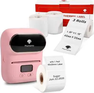 Phomemo M110 Bluetooth Label Maker with 3 Rolls 1.57"x1.18"(40x30mm) Thermal Labels- Thermal Label Maker Printer Apply to Labeling, Office, Cable, Retail, Barcode, Compatible with Android & iOS