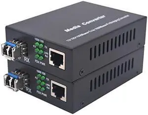 Single Mode LC Gigabit Fiber Media Converter - Include 2 LC SFP Transceiver 20Km (12.4 Miles), Wavelength 1310nm, LC to UTP Cat5e 10/100/1000 RJ-45 -Gigabit Ethernet Speed, 2 Pack