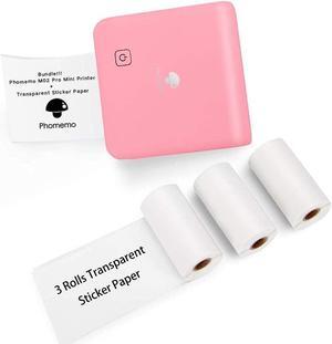 Phomemo M02 Pro Mini Thermal Printer- Bluetooth Photo Printer with 3 Rolls Transparent Sticker Paper, Compatible with iOS + Android for Plan Journal, Study Notes, Art Creation, Work, Gift, Pink