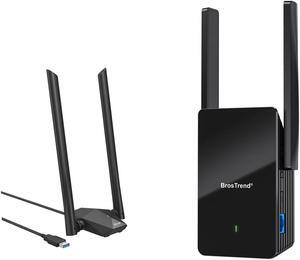 BrosTrend AX1500 WiFi Extender Signal Booster for Home Gigabit Ethernet Port WiFi 6 Extender + USB WiFi 6 Adapter AX1800 Long Range USB WiFi Adapter for PC Laptop Desktop for Windows 11/10 ONLY