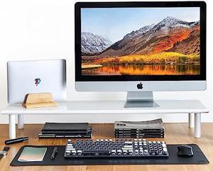 ROCDEER White Dual Monitor Stand Riser +Vertical Laptop Stand Holder, Underneath Storage for Desk Office Supplies