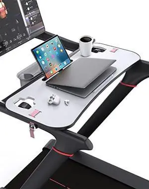 Qsxou Treadmill Desk Attachment,Peleton Tread Tray Accessories Laptop Stand with Tablet Holder and Edge Protector,Treadmill Workstation for Home/Office
