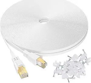 Cat8 Ethernet Cable, Outdoor&Indoor, 200FT Heavy Duty High Speed Cat 8 LAN Network Cable, 40Gbps 2000MHz RJ45 Flat Internet Computer Patch Cord, Weatherproof S/FTP UV Resistant for Router/Modem/Gaming