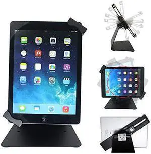 iPad Desktop Anti-Theft Security Kiosk POS Stand Holder Enclosure with Lock & Key for iPad, Surface Pro 4, and Most 10-13inch Tablets, Flip & Rotate Design, Black
