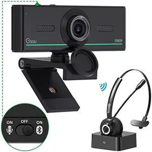 Gsou Bluetooth Webcam only for Bluetooth Headset, 1080P Webcam with Privacy Cover,Web Cam with Mic,Plug and Play,Streaming Camera USB Webcam for Zoom Meeting Skype Facetime Teams,PC Mac Laptop Desktop