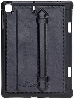 Venito Lecce Leather Wallet Case Compatible with iPad Mini 5 (5th Generation), 2019 - Flex Handle Tablet Wallet - Rustic Black