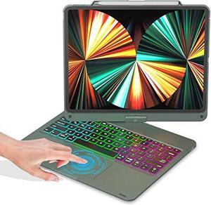 BABG iPad Pro 12.9 inch Case with Keyboard and Touchpad,Compatible with iPad Pro 12.9-inch 6th Gen 2022/5th Gen 2021/4th Gen 2020/3rd Gen 2018, Rainbow Backlits & Pencil Charging-Midnight Green