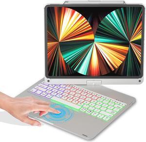 BABG iPad Pro 12.9 inch Case with Keyboard and Touchpad,Compatible with iPad Pro 12.9-inch 6th Gen 2022/5th Gen 2021/4th Gen 2020/3rd Gen 2018, Rainbow Backlits & Pencil Charging-Bright Silvery