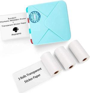 Phomemo M02S Mini Thermal Printer- Bluetooth Photo Printer with 3 Rolls Transparent Sticker Paper, Compatible with iOS + Android for Plan Journal, Study Notes, Art Creation, Work, Gift, Cyan