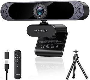 DEPSTECH 4K Webcam, Ultra HD 1/2.55'' Sony Sensor, 3X Digital Zoom, Dual Noise-Canceling Microphones, Remote Control, Auto Focus, Streaming Webcam for PC, Mac, Laptop, Video Call, Zoom, Skype, Teams