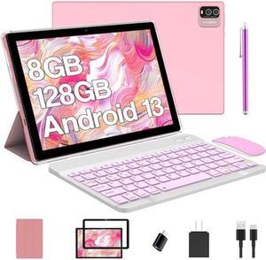 2024 Newest Android 13.0, 10.1 Inch Tablet with Keyboard Case, 8GB+128GB ROM/1TB Expand Tablets, Quad Core, HD Touch Screen, Dual Carema, Games, 2.4G/5G Wi-Fi 6, BT, Google GMS Certified