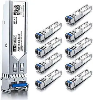 10 Pack 1.25G Single Mode SFP LC Module, 1000Base-LX/LH Fiber Transceiver for Cisco GLC-LH-SMD, Meraki, Ubiquit UniFi, TP-Link, Fortinet, Intel, Netgear, Mikrotik and More (SMF,1310nm,20km,DDM)