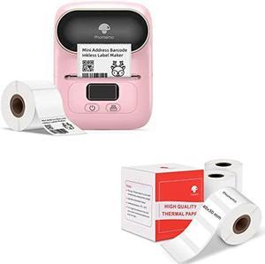 Phomemo Pink Label Maker Printer M110 Portable Bluetooth Thermal Label Printer for Barcode, Cloth, Price Tag, Jewelry, Business Home, with 4-Roll 1.57"x1.18" (230 Labels/Roll), for iOS & Android