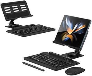 Libeagle Compatible with Samsung Galaxy Z Fold 5/4/3/2, Set Include Mini Wireless Bluetooth Keyboard, Mouse, Comfortable & Adjustable Phone Stand, Capacitance Pen, S Pen Holder, Easy to Carry - Black