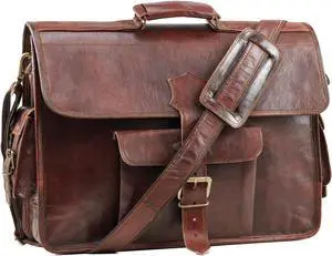 Handmade World 18 Inch Leather Briefcase Laptop Messenger Bag 'The Beacon' Computer Crossbody Satchel Shoulder Bag
