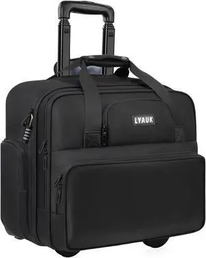 LYAUK Rolling Laptop Bag Men Women with Wheels, Anti Theft Rolling Briefcase for 17.3 inch Laptop, Water Resistant Overnight Rolling Computer Bag Carry on Laptop Briefcase for Travel/Work/Business