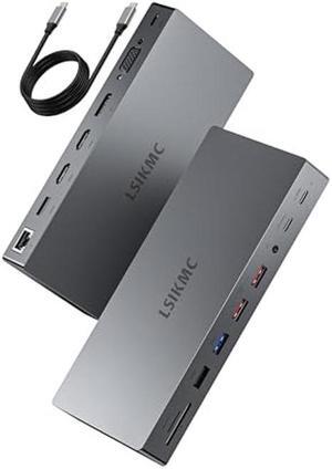 Dual Monitor Docking Station, Multi-Port USB C Dock(15-in-1) Supports Dual/Triple Display with 2 HDMI, DP, VGA, 100W PD, Ethernet, 4 USB Ports, SD/TF Card Slots, Compatible with USB C Laptops
