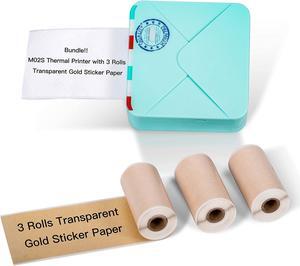 Phomemo M02S Pocket Thermal Printer- Bluetooth Photo Printer with 3 Rolls Transparent Gold Paper, Compatible with iOS + Android for Plan Journal, Study Notes, Art Creation, Work, Gift