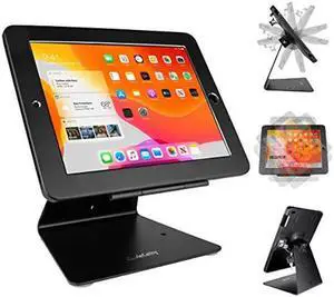 CarrieCathy iPad Desktop Anti-Theft Security Kiosk POS Stand Holder Enclosure with Lock & Key for Tablets iPad 2,3,4, iPad air, iPad air 2, iPad Pro 9.7", iPad 2017 & 2018, Flip & Rotate Design, Black