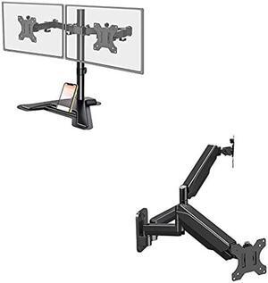 MOUNT PRO Dual Monitor Stand - Free Standing Full Motion Monitor Desk Mount Fits 2 Screens up to 27 inch and Dual Monitor Wall Mount Bracket - Height Adjustable Full Motion Gas Spring Monitor Arm