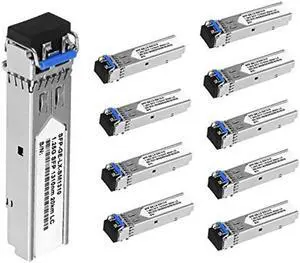 10Pcs SFP Network Transceiver Module, 1.25 Gigabit Single Mode LC Duplex 1000BASE-LX Dual Fiber SFP 20km 1310nm