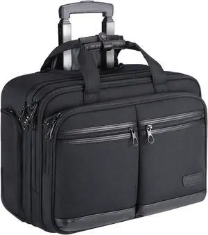 KROSER Rolling Premium Briefcase Fits Up to 17.3 Inch Laptop Water-Repellent Overnight Computer Bag with RFID Pockets for Travel/Business/School/Men/Women-Black