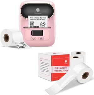 Phomemo Pink Label Maker Machine M110 Portable Bluetooth Thermal Label Maker Printer for Barcode, Price Tag, Jewelry, Business Home, with 3-Roll 11/8" x 7/8"+13/4 (230 Labels/Roll), for iOS & Android
