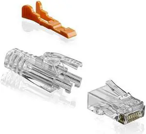 NTW Gold Plated Lockable CAT6/6a RJ45 Pass Through Connectors (100 Pack), EZ to Crimp Modular Plug with Boots for Solid or Stranded UTP 23/24 AWG Cable