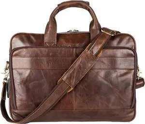 POKOFO Vintage Leather Briefcase Laptop Messenger Bag for Men with Padded Protection Fits 15.6 Inch Laptop
