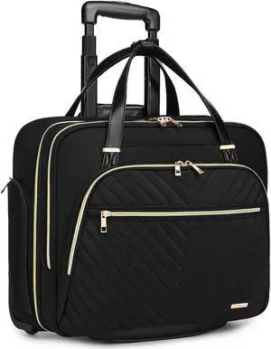 BAVERGE Rolling Laptop Bag for Women with Wheels, Rolling 15.6 Computer Briefcase Overnight Duffle bag for Women Carry on Travel Work Business