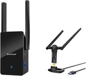 BrosTrend AX3000 WiFi 6 Range Extender Booster with Gigabit Port, WiFi Booster Repeater, Dual Band Repetidor WiFi 6 + AC1200 Long Range USB WiFi Adapter for PC Desktop Laptop of Windows 11/10/8.1/8/7